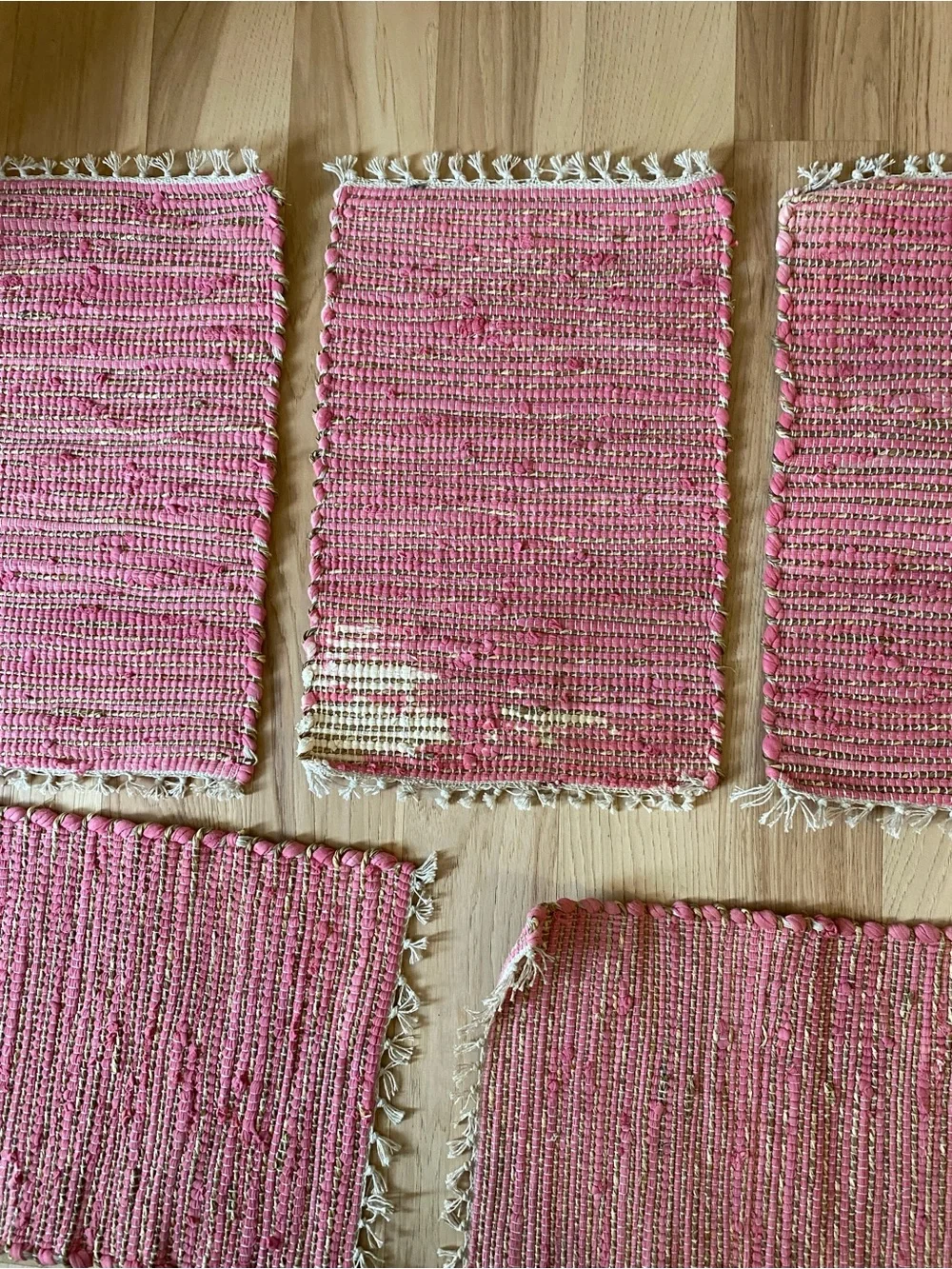 Rustic Pink & Jute Cord Rug Placemats Set of 6